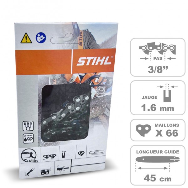 CHAINE 3/8" RAPID MICRO, 66 ENTRAINEURS POUR GUIDE DE 45 CM, JAUGE 1,6 MM STIHL